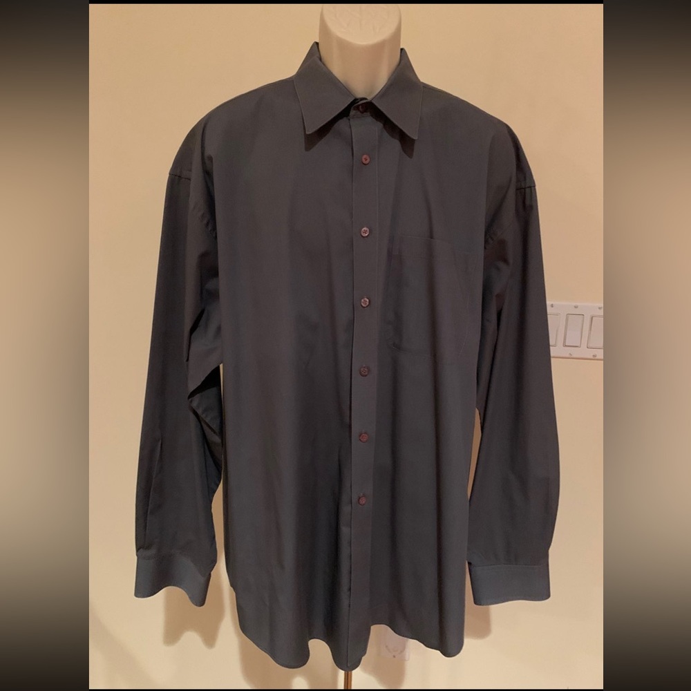 ROSSINI LE COLLEZIONI Mens Gray Dressy Shirt Button Down Long Sleeve 18.5 36-37